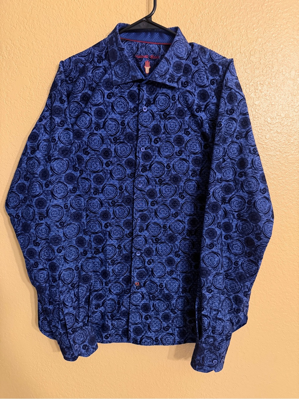 Visconti Black Men's Blue Patterned Button-Up